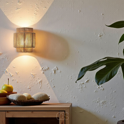 Handwoven Rattan Wall Sconce Light with Natural Fiber Shade for Bedroom Living Room Hallway Boho Farmhouse Scandinavian Japandi Decor Warm