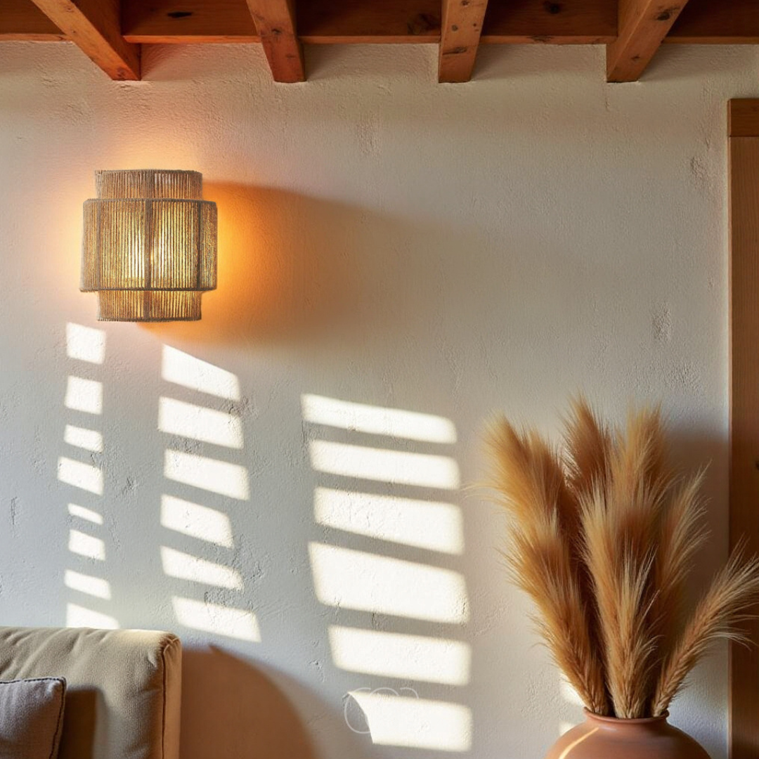 Handwoven Rattan Wall Sconce Light with Natural Fiber Shade for Bedroom Living Room Hallway Boho Farmhouse Scandinavian Japandi Decor Warm