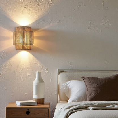 Handwoven Fiber Wall Sconce 10 in Natural Light for Bedroom Hallway Living Room Boho Decor E27 Socket Ambient Fixture 220V