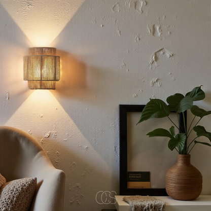 Handwoven Rattan Wall Sconce Light with Natural Fiber Shade for Bedroom Living Room Hallway Boho Farmhouse Scandinavian Japandi Decor Warm