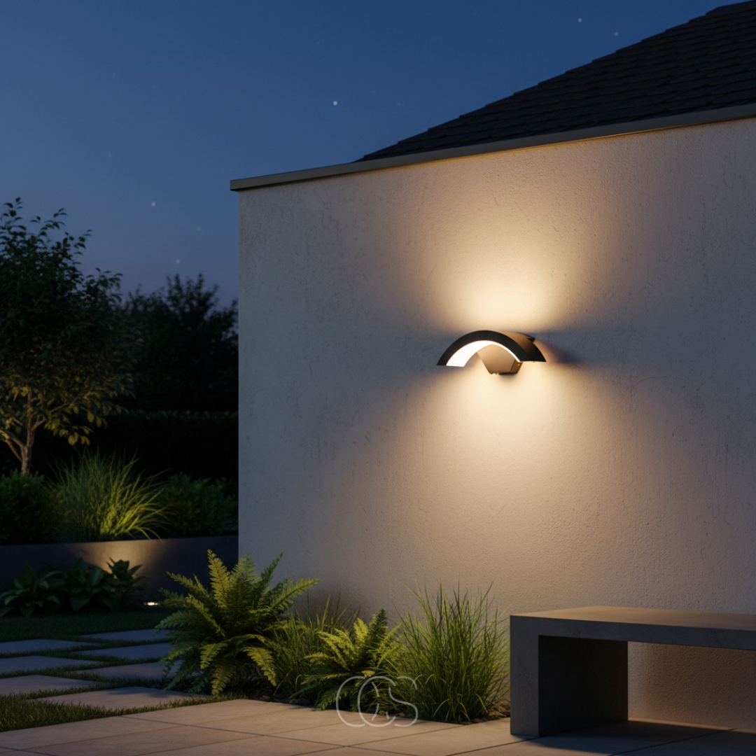 Motion-Activated Outdoor Wall Light with Up & Down Beam – Half-Arch Aluminum Sconce for Porch, Front Door & Patio