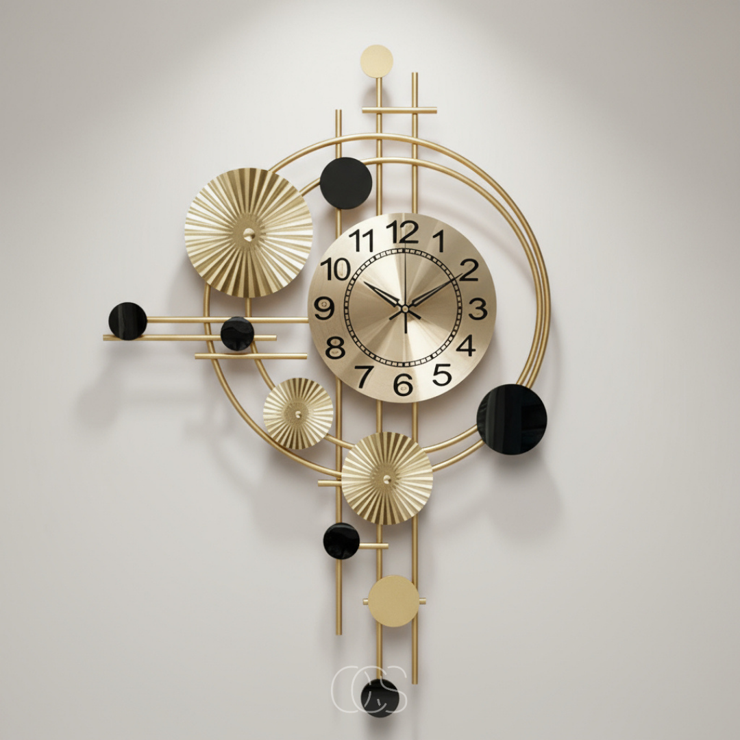Large Metal Wall Clock 31 Inch Silent Sweep Modern Openwork Design for Living Room Dining Room Office Decor Gold Black Finish