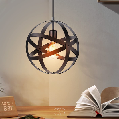Industrial Metal Sphere Pendant Light | Adjustable Open Wire Cage Hanging Fixture for Kitchen Island & Dining Room | 12 in Diameter | E26