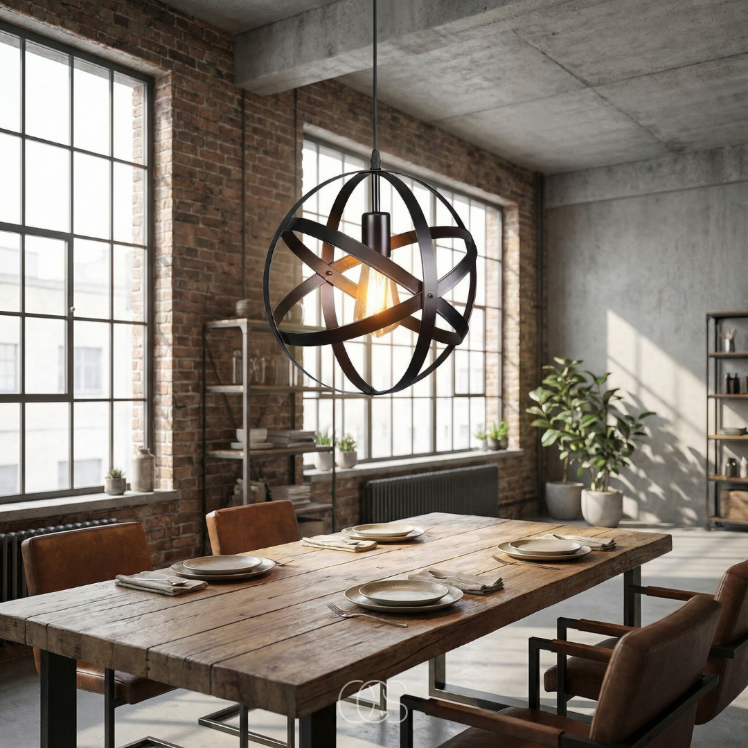 Industrial Metal Sphere Pendant Light | Adjustable Open Wire Cage Hanging Fixture for Kitchen Island & Dining Room | 12 in Diameter | E26