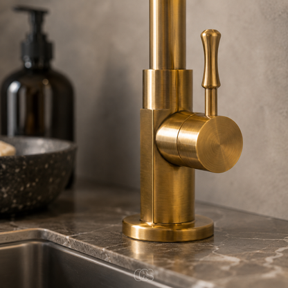Antique Brass Kitchen Faucet with High Swivel Spout – Single Handle Vintage Sink Mixer Tap for Farmhouse & Classic Kitchens