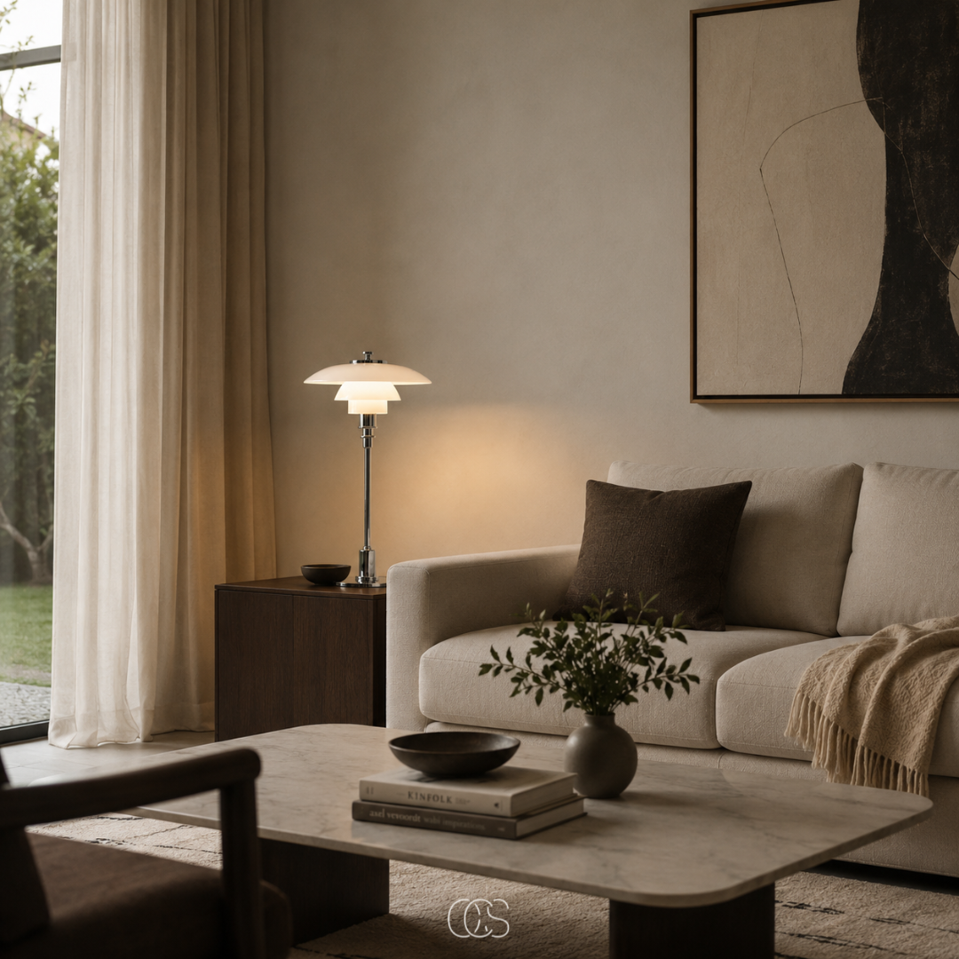 Layered Glass Table Lamp with Metal Base – Scandinavian Accent Light for Bedroom, Living Room & Office