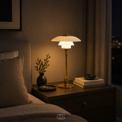 Layered Glass Table Lamp with Metal Base – Scandinavian Accent Light for Bedroom, Living Room & Office