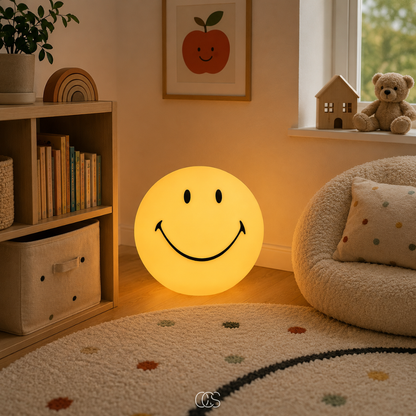 Smiley Face LED Mood Light for Kids Room, Bedroom & Living Room - Dimmable Yellow Night Light