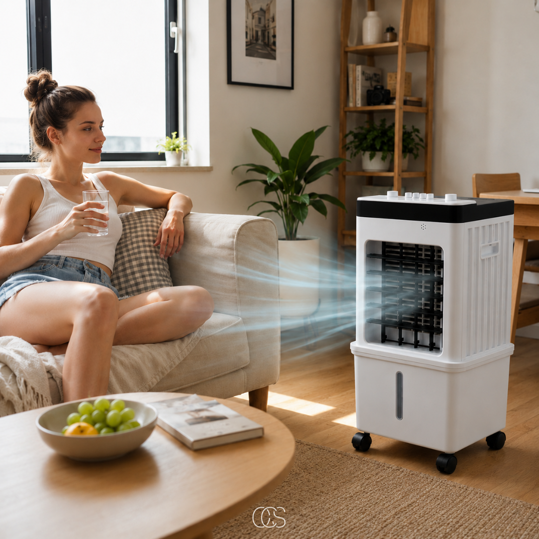 Portable Evaporative Air Cooler with Water Tank, Remote Control & Wheels – 3-in-1 Cooling, Humidifying & Fan for Living Room, Bedroom