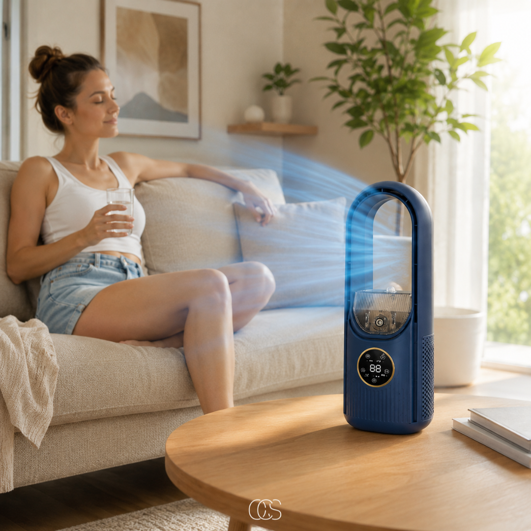 USB Personal Air Cooler Fan with Misting Function, 6 Speed Settings & Auto Timer – Compact Desktop Cooling for Home Office Bedroom Travel