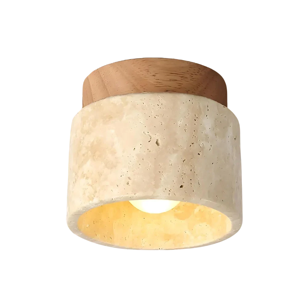 Flush Mount Ceiling Fixture Natural Stone Cream 4.7 in LED Compact Entryway Lighting for Hallways Bedrooms Foyers Modern Minimalist Japandi