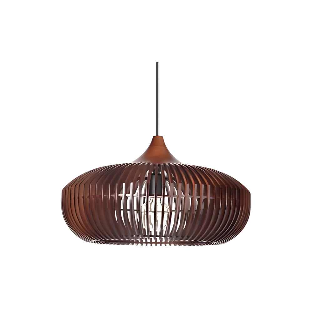 Wood Slat Ceiling Fixture Round Natural 17-Inch Japandi Style Above Table Island Ambient Hanging Light for Dining Kitchen Living Room
