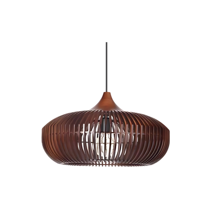 Wood Slat Ceiling Fixture Round Natural 17-Inch Japandi Style Above Table Island Ambient Hanging Light for Dining Kitchen Living Room
