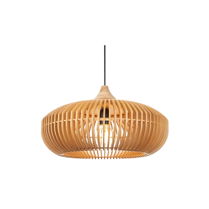 Wood Slat Ceiling Fixture Round Natural 17-Inch Japandi Style Above Table Island Ambient Hanging Light for Dining Kitchen Living Room