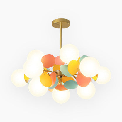 Sculptural Glass Globe Overhead Light with Branching Arms for Dining Room & Living Space — Dimmable LED Cluster Fixture in White, Green or M