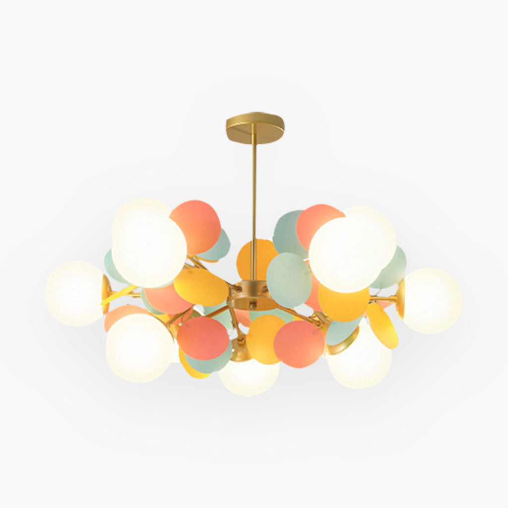 Sculptural Glass Globe Overhead Light with Branching Arms for Dining Room & Living Space — Dimmable LED Cluster Fixture in White, Green or M