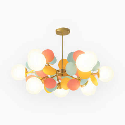 Sculptural Glass Globe Overhead Light with Branching Arms for Dining Room & Living Space — Dimmable LED Cluster Fixture in White, Green or M