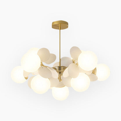 Sculptural Glass Globe Overhead Light with Branching Arms for Dining Room & Living Space — Dimmable LED Cluster Fixture in White, Green or M