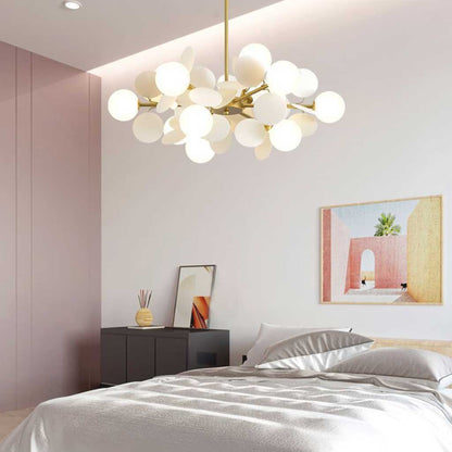 Sculptural Glass Globe Overhead Light with Branching Arms for Dining Room & Living Space — Dimmable LED Cluster Fixture in White, Green or M