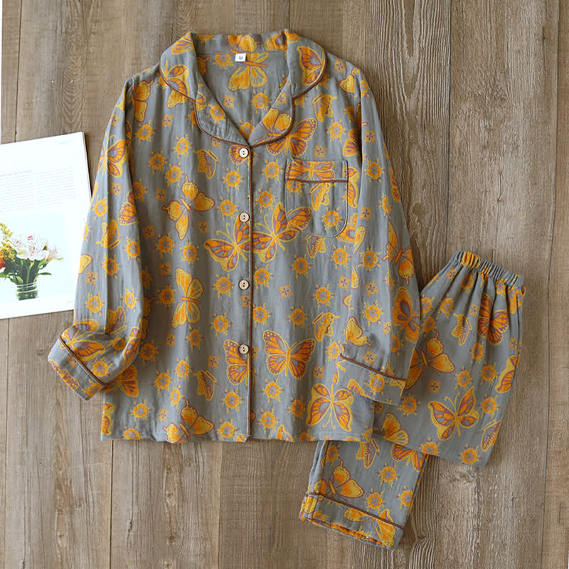 Opaline Loungewear Set - Cotton, Vintage Butterfly Print