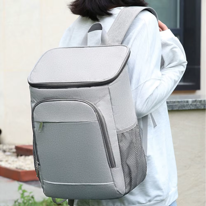 Insulated Backpack Cooler 30L Gray Hands-Free Thermal Bag for Hiking Beach Camping Picnics Keeps Food Cold 16 Hours Waterproof Daypack