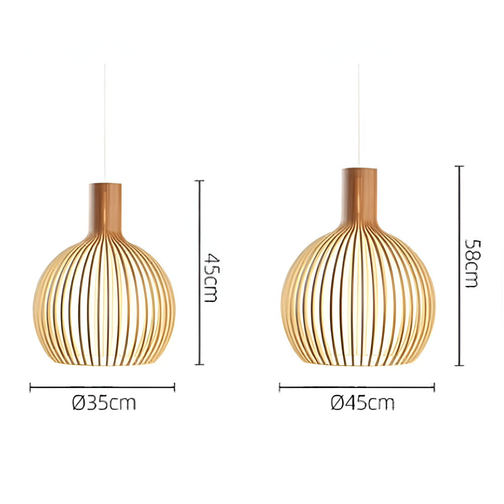 Slatted Wooden Drum Pendant Light E27 Socket Natural Finish Cage Ceiling Fixture for Kitchen Island Entryway Bedroom Farmhouse Modern Rustic