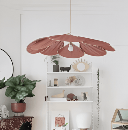 Fabric Flower Pendant Light with Adjustable Height in Brown, Coffee, Beige & Khaki – Soft Ambient Hanging Lamp for Bedrooms Dining Areas Liv