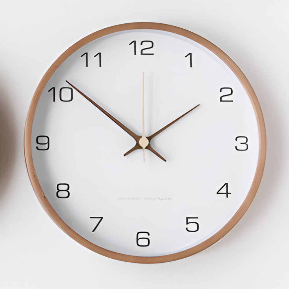 Round Wood Wall Clock 10 Inch Silent Non-Ticking Quartz Movement Gray White Frame Nordic Minimalist Decor for Living Room Bedroom Kitchen Of