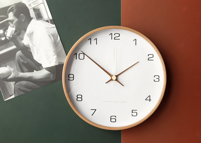 Round Wood Wall Clock 10 Inch Silent Non-Ticking Quartz Movement Gray White Frame Nordic Minimalist Decor for Living Room Bedroom Kitchen Of