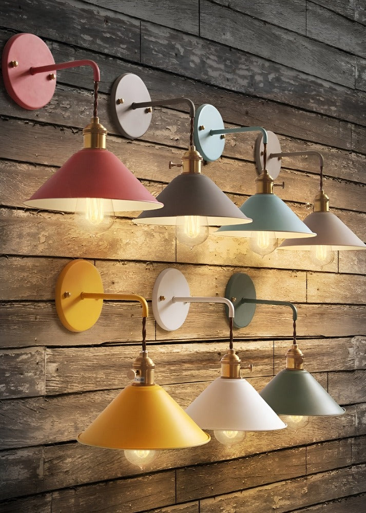 Industrial Sconce with Metal Cone Shade Gray Wall-Mount Task Light for Bedroom Hallway Reading Nook Adjustable Accent Lamp Retro Decor