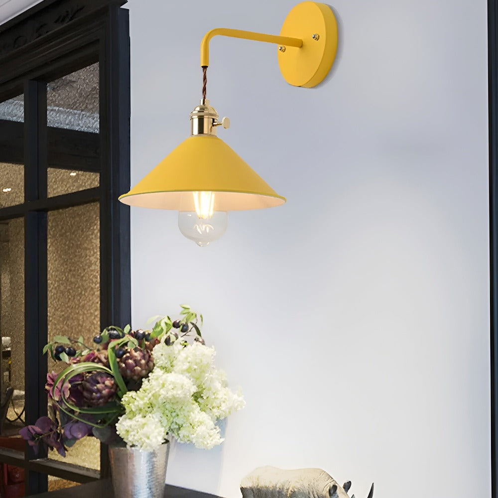 Industrial Sconce with Metal Cone Shade Gray Wall-Mount Task Light for Bedroom Hallway Reading Nook Adjustable Accent Lamp Retro Decor