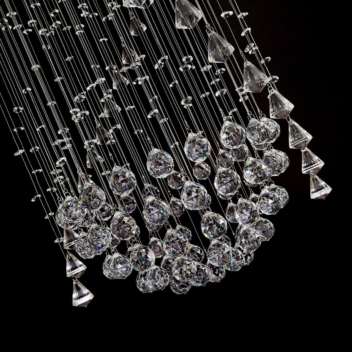 Spiral Crystal Chandelier with Cascading Pendant Drops – Adjustable Height Statement Lighting for Tall Ceilings, Entryways & Staircases