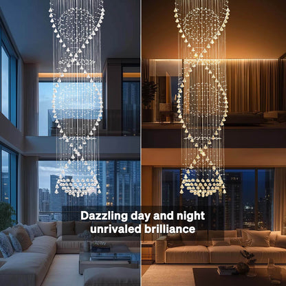 Spiral Crystal Chandelier with Cascading Pendant Drops – Adjustable Height Statement Lighting for Tall Ceilings, Entryways & Staircases