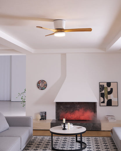 42-Inch Wooden Blade Ceiling Fan with Dimmable LED Light, Ultra-Quiet DC Motor for Bedrooms, Reversible Airflow, Three Color Temperatures, M