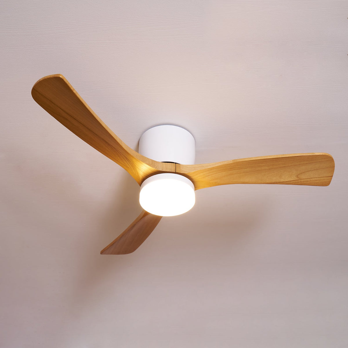 42-Inch Wooden Blade Ceiling Fan with Dimmable LED Light, Ultra-Quiet DC Motor for Bedrooms, Reversible Airflow, Three Color Temperatures, M