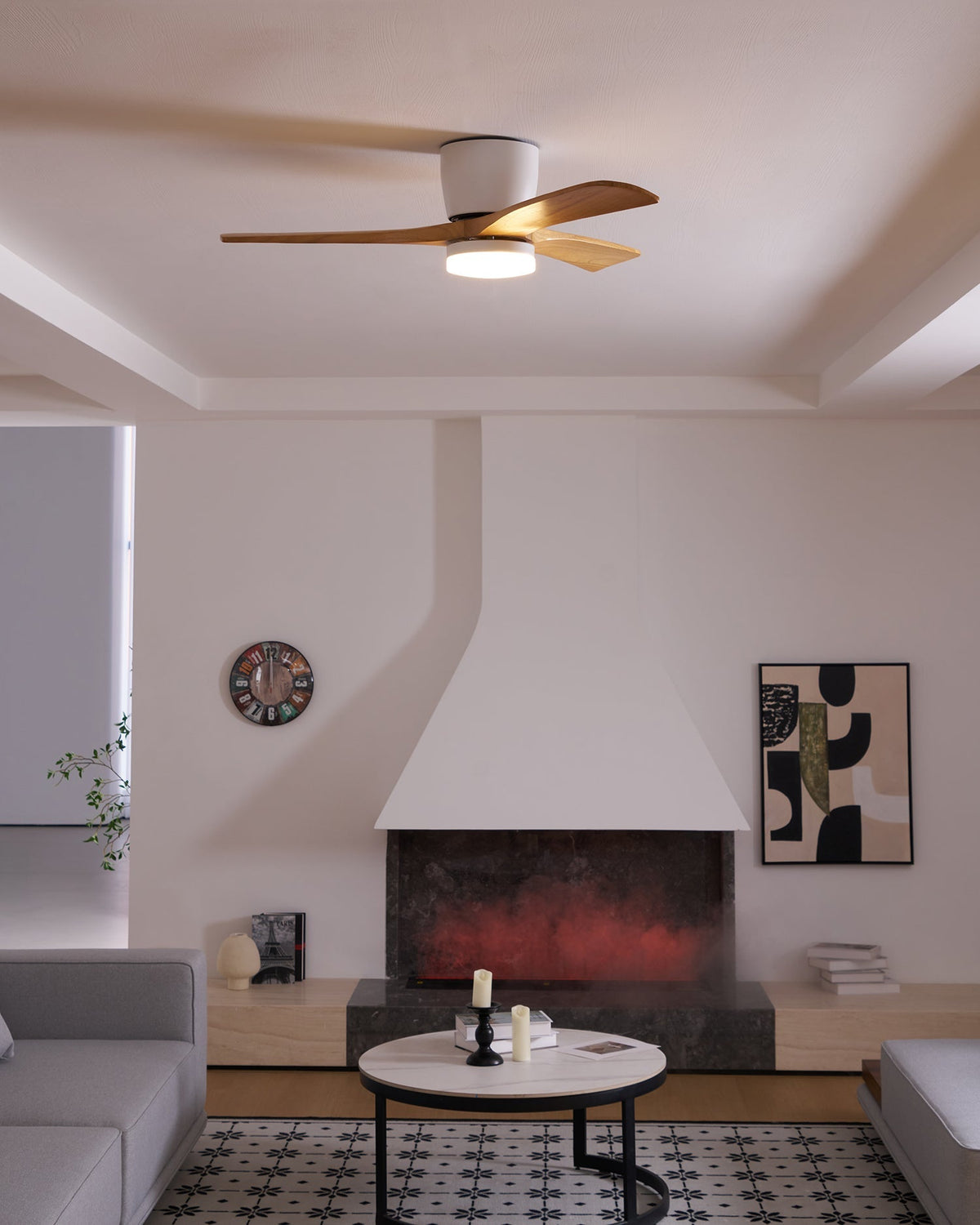 42-Inch Wooden Blade Ceiling Fan with Dimmable LED Light, Ultra-Quiet DC Motor for Bedrooms, Reversible Airflow, Three Color Temperatures, M