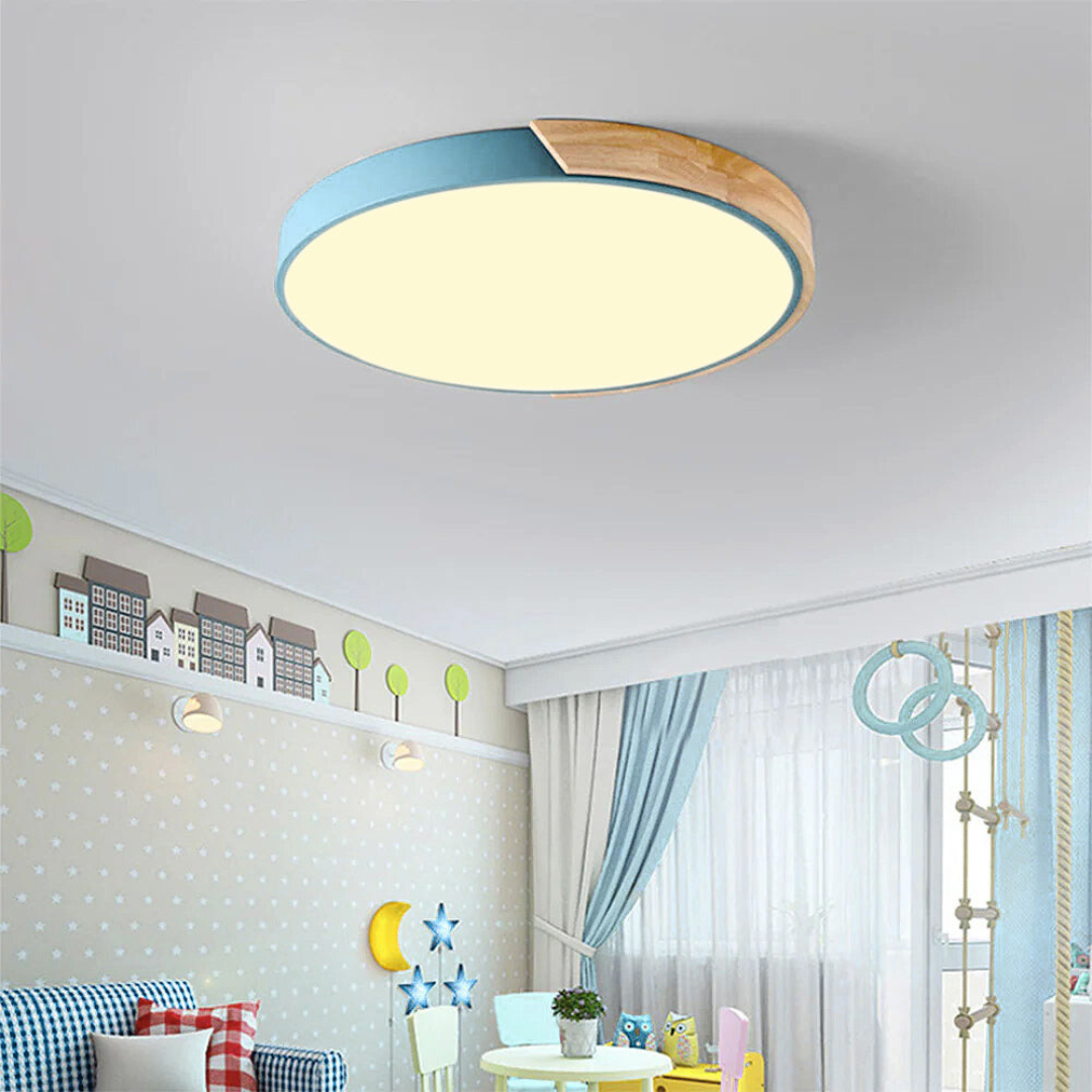 Organic Design Flush Mount Light with Wood Accent | Dimmable Ceiling Fixture for Modern Interiors