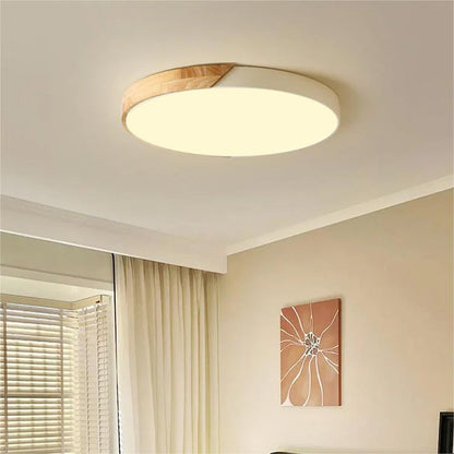 Organic Design Flush Mount Light with Wood Accent | Dimmable Ceiling Fixture for Modern Interiors