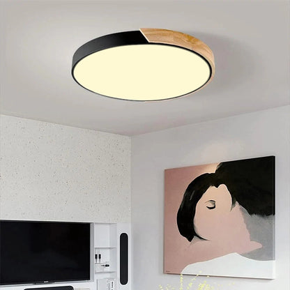 Organic Design Flush Mount Light with Wood Accent | Dimmable Ceiling Fixture for Modern Interiors