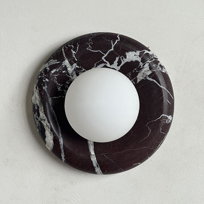 Round Glass Sconce with Natural Stone Backplate – 8-Inch Contemporary Fixture for Entryways, Bedrooms & Corridors