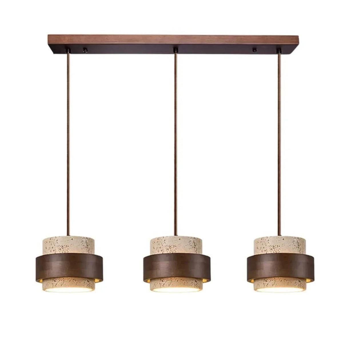 Natural Stone Hanging Fixture with Walnut Accent & Adjustable 59-Inch Cord for Dining Table, Kitchen Counter & Modern Living Spaces