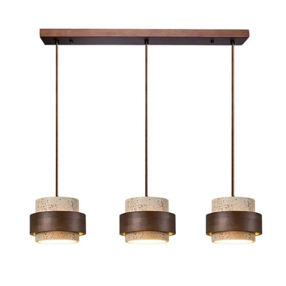Natural Stone Hanging Fixture with Walnut Accent & Adjustable 59-Inch Cord for Dining Table, Kitchen Counter & Modern Living Spaces