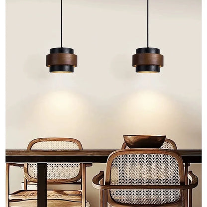 Natural Stone Hanging Fixture with Walnut Accent & Adjustable 59-Inch Cord for Dining Table, Kitchen Counter & Modern Living Spaces