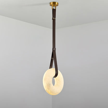 LED Ring Ceiling Fixture in Alabaster Stone – Adjustable Halo Chandelier for Open Dining Areas, Great Rooms & Hospitality – 47 in Circle Sus