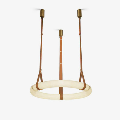 LED Ring Ceiling Fixture in Alabaster Stone – Adjustable Halo Chandelier for Open Dining Areas, Great Rooms & Hospitality – 47 in Circle Sus