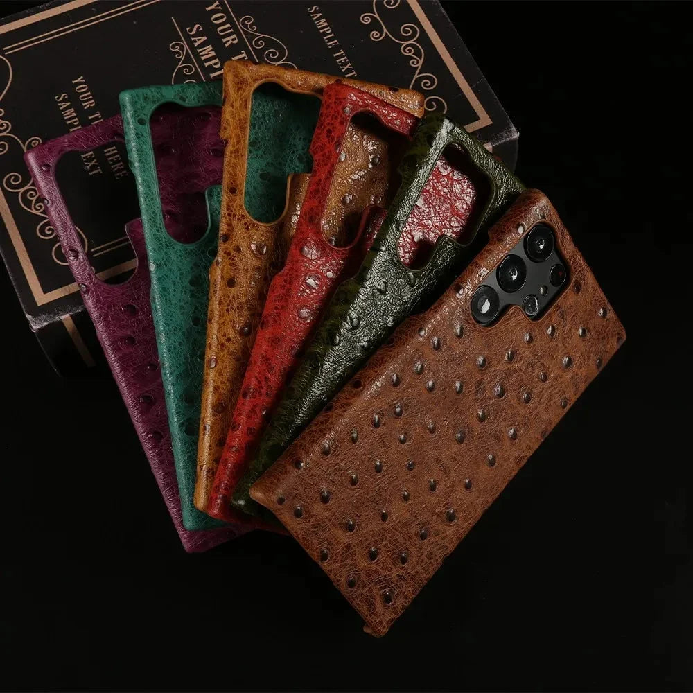 Premium Textured Leather Samsung Galaxy Case Shock-Absorbing Protective Cover with Raised Edges for S22 S23 S24 S25 S26 Note 20
