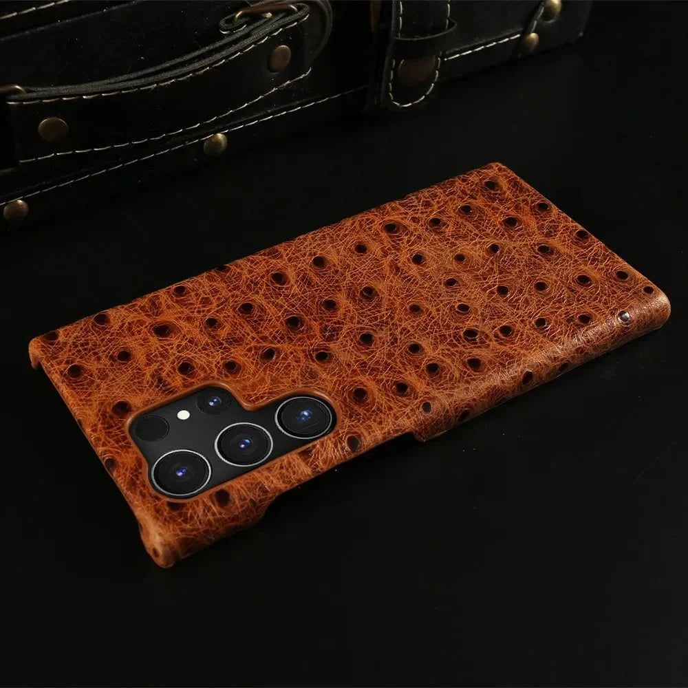 Premium Textured Leather Samsung Galaxy Case Shock-Absorbing Protective Cover with Raised Edges for S22 S23 S24 S25 S26 Note 20