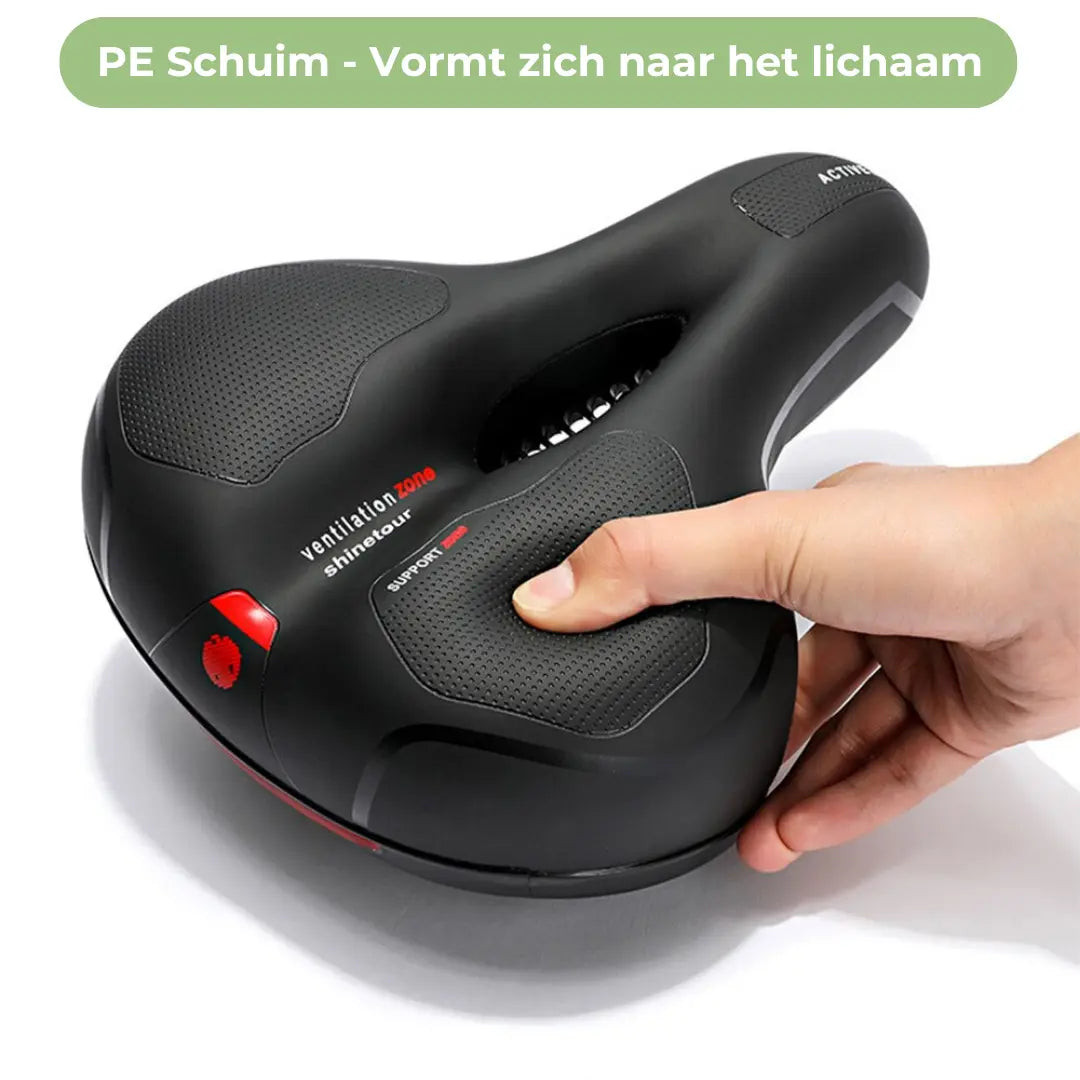 Memory Foam Bike Seat with Dual Suspension for Road, Mountain & City Bikes – Padded Comfort Saddle with Reflective Strips & Honeycomb Grip