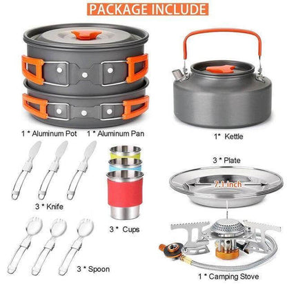 Outdoor Essentials | Portable Gas Camping Stove Set with Lightweight Cookware | Compact Gear for Hiking and Picnics