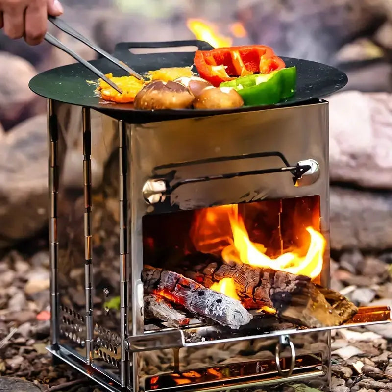 Outdoor Haven | Foldable Stainless Steel Wood Stove with Compact Design | Perfect for Camping and Hiking